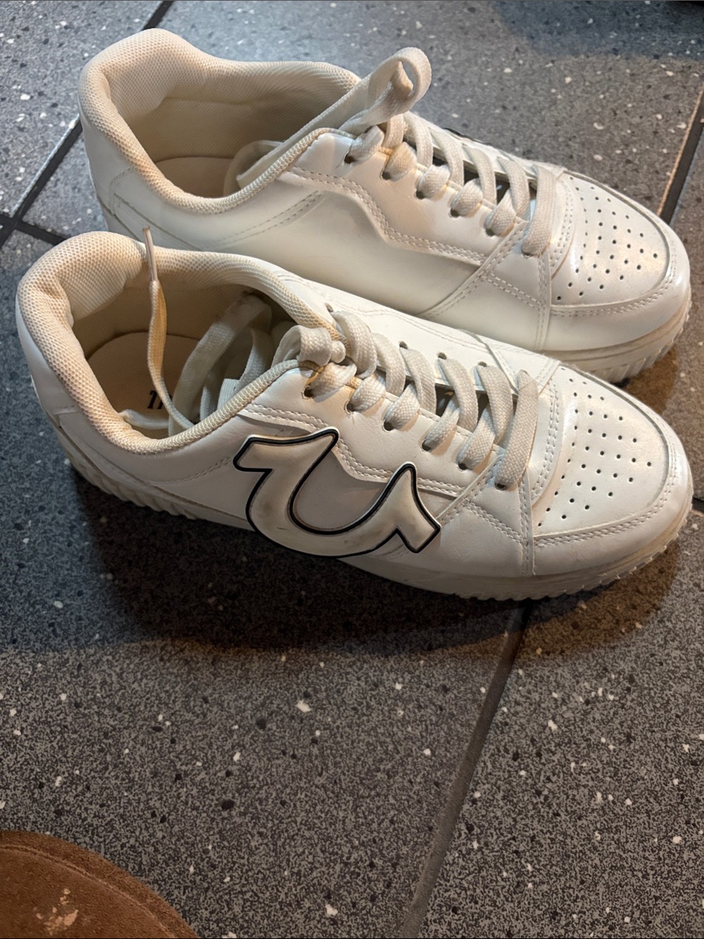 True Religion White Sneakers with Black Logo Heel
